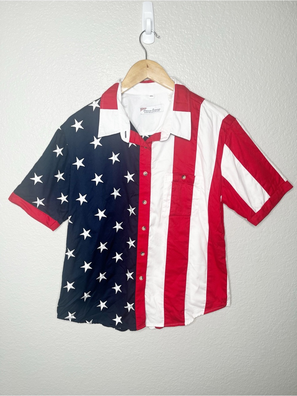 American USA Flag Button‎ Front Shirt XXL Patriotic 4th of July Red White Blue